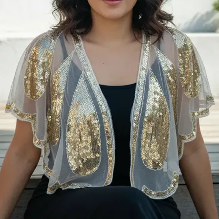 Saco Tolera Capa Fiesta Beige Y Oro Nordado Un