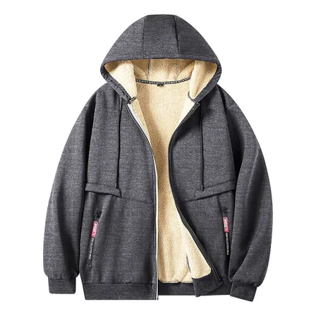Campera Con Capucha Hombre Forro Sherpa Polar Cierre Y Bolsillos Con Cierre Darkgrey Xxl