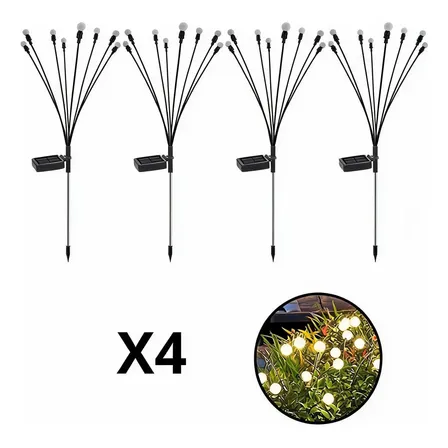 Estaca Guirnalda 8 Bombillas Para Jardin Led Solar Tierra X4 Cálido