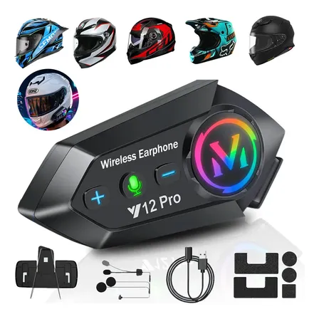 Y12pro Intercomunicador Bluetooth Para Cascos De Moto Sistema De Auriculares Integrado Con Micrófono Color Negro Hidokin Y12 Pro