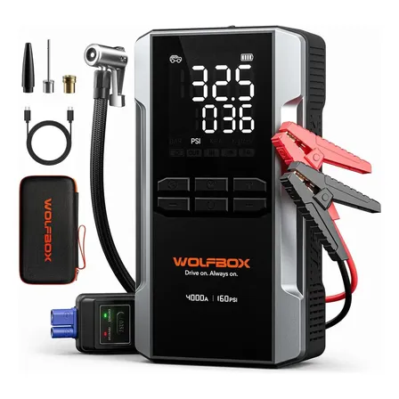 Arrancador De Batería De Auto WolfBox 4000a Compresor Inflador