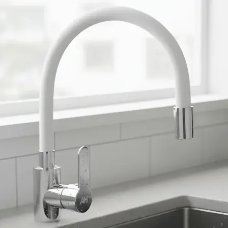 Griferia Monocomando Cuello Flexible Acero Inoxidable Ah05 Blanco