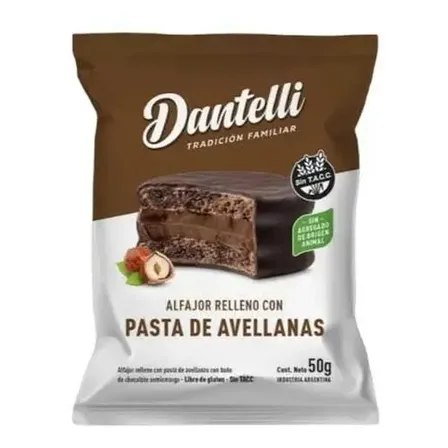 Alfajor Con Pasta De Avellanas Sin Tacc Dantelli Apto Celiacos x12unidades
