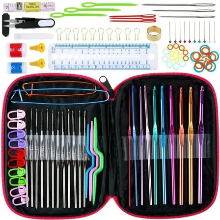 Set Crochet Tejido Completo Estuche Organizador Con Agujas Ganchillo Marcadores Contadores Alfileres Tijera Cinta Metrica Accesorios Para Manualidades Facil Uso Practico Portatil Levys Bazar