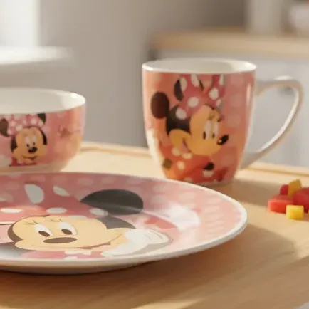 Set Platos Y Taza X3 Personajes Varios Con Caja De Ragalo Minnie