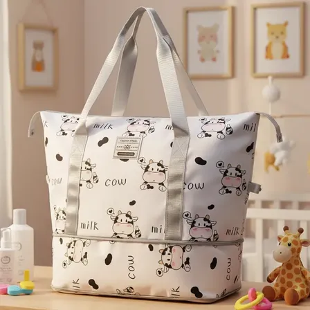 Bolso Maternal Grande Expandible Multifunción Estampados Blanco Vaquita