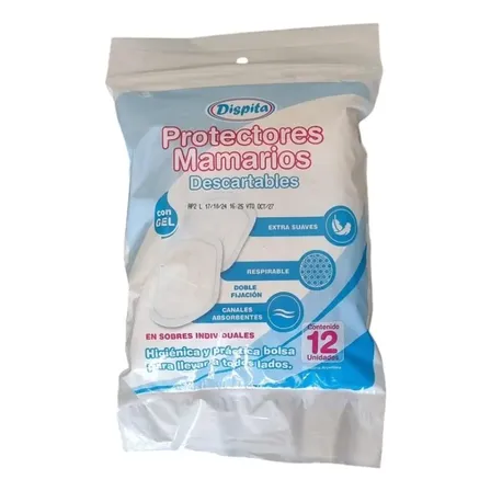 Protectores Mamarios Dispita 12 Uds Con Gel Adhesivo Anatómico Blanco