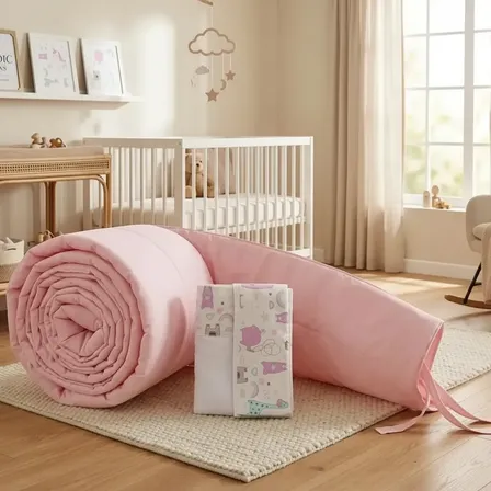 Juego De Sabanas Practicuna + Chichonera Protectora Suave Festin Rosa Diseño