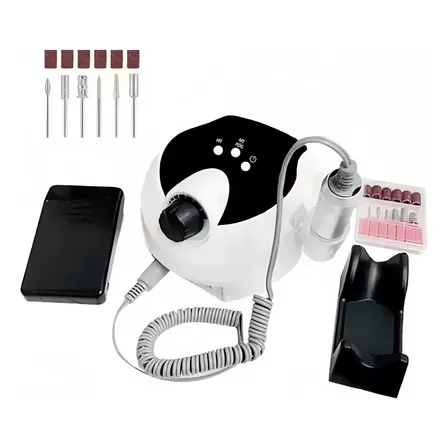 Torno Eléctrico Profesional Para Uñas Con Pedal Y Accesorios Blanco