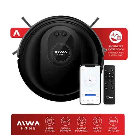 Aspiradora Robot Aiwa 4 Modos Limpieza Trapeo Inteligente Depósito De Agua Polvo Control App Conexion Inalambrica Sensores Anticolisión Anticaída