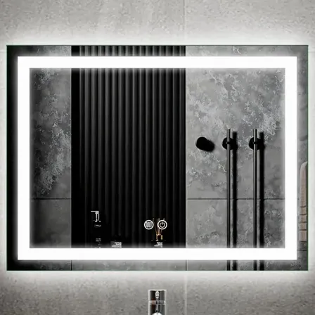 Espejo Rectangular de Baño Moderno con Luz LED y Función Desempañante 80x60 cm