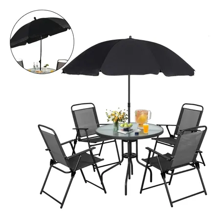 Juego De Mesa 4 Sillas Plegables Sombrilla Ultra Compacto Negro
