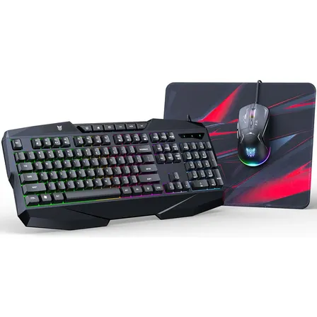 Kit Gamer Onikuma TZ3006 Teclado RGB 104 Teclas Mouse 3600 DPI RGB Mouse Pad Antideslizante USB