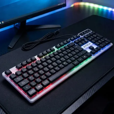 Teclado Aitech Gamer Ai-503 Retroiluminado Rgb Con Cable Usb Para Pc Notebook Teclas Silenciosas Español Iluminación Multicolor Luces Led Juegos Oficina Ergonómico Resistente Antideslizante Nuevo