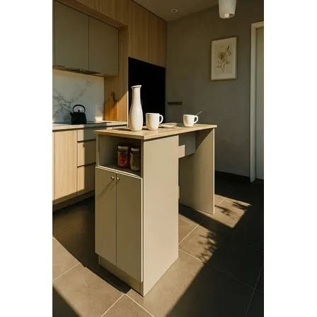 MUEBLE BARRA DESAYUNADORA ISLA RECIBIDOR COCINA FUNCIONAL Mesada 2 Puertas Estantes Cocobolo Gris Cubanita Melamina HOME COLLECTION