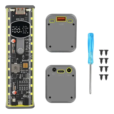 Carcasa Power Bank Transparente Pd 65w 8 Celdas Amarillo