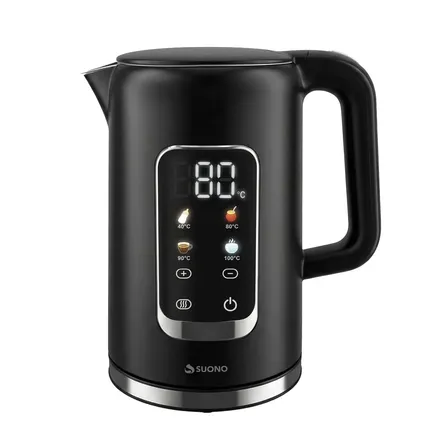 Pava Eléctrica Suono Lisa Pantalla Digital Táctil De Acero Inoxidable Base Giratoria Hervidora Mate Café Té Leche 1.7l Color Negro