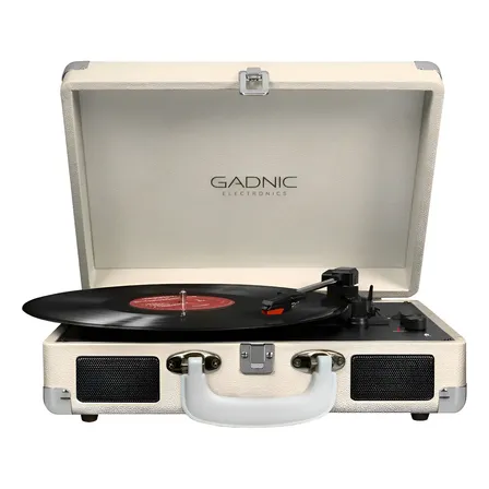 Tocadisco Vinilo Vintage Disco Bluetooth Sd Rca Aux Gadnic Beige