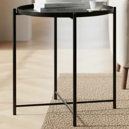 Mesa Nordica Ratona Arrime Hierro Bandeja Desmontable Negra Negro