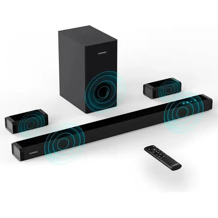 Barra De Sonido Gadnic 200W RMS Sistema 5.1 Canales Subwoofer Inalambrico 6.5 Pulgadas 80W Parlantes Satelite BT Entrada Optica AUX USB Sonido Envolvente