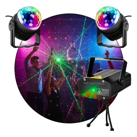 Combo Luces Led Láser Premium Bola Usb X2 Boliche Fiesta Dj