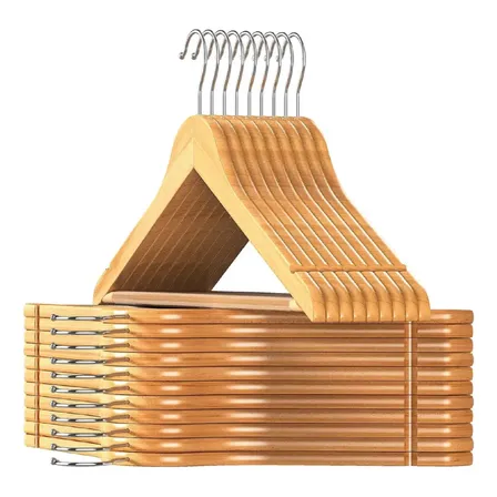 Pack De 50 Perchas De Madera Lustrada Y Barnizada Waggs PM-50 1° Calidad Marrón Claro