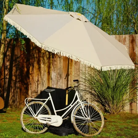 Sombrilla de jardin grande Modelo Boho Tela Acrilica Con Borlas. Reclinable. Diametro 3 Metros