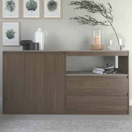 Bahiut Mueble De Guardado 2 Cajones 2 Puertas Nogal/gris