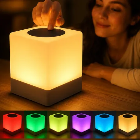 Lampara Velador Táctil Led Recargable Usb Mesa Noche Touch Cuadrada Multicolor