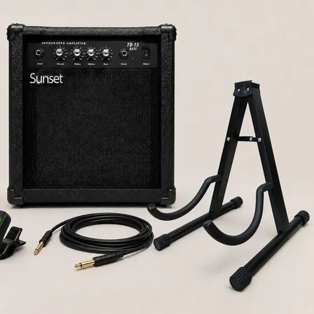 Amplificador Sunset Tb15 Transistor 15w De Bajo + Accesorios Negro