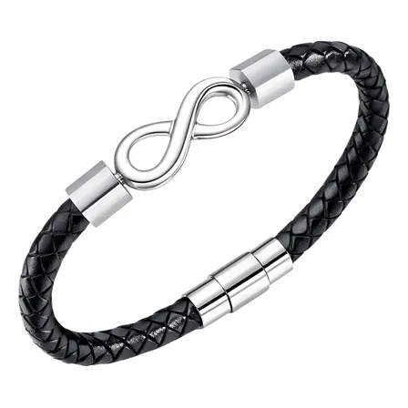 Pulsera Cuero Infinito Brazalete Color Plata Hombre Mujer Plateado 6 Cm 21.5 Cm
