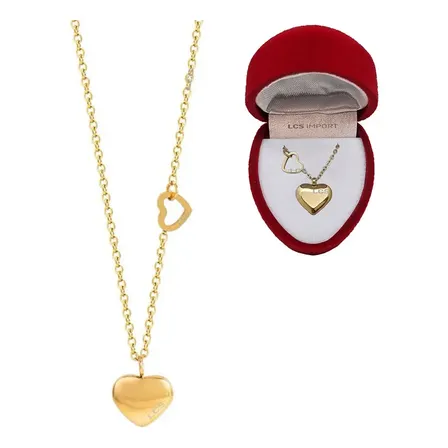 Collar Corazón Doble Acero Baño Oro 18k Estuche Regalo Pana