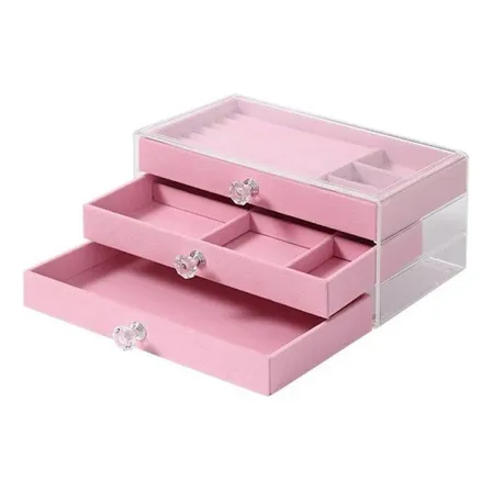 Alhajero Joyero 3 Niveles Para Escritorio Organizador Joyas Rosa