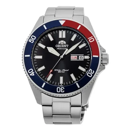 Reloj Orient Automático Ra-aa0912b19b Fondo Negro Acero Plateado Azul/rojo Negro