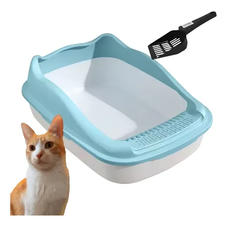 Bandeja Sanitaria Litera Para Gato C/ Pala Antiderrame Celeste