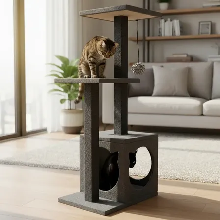 Rascadores Gimnasio Rascador Para Gatos 2 Pisos Y Casita Negro