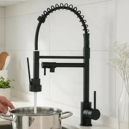 Griferia Gourmet Cocina Canilla Doble Monocomando Negra Negro Mate