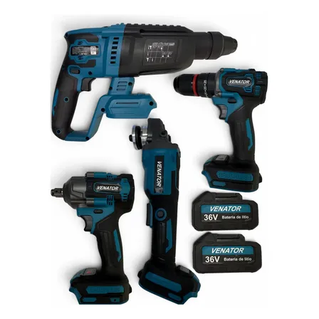 Combo Taladro Amoladora  Rotomartillo Llave De Impacto 2 Bat
