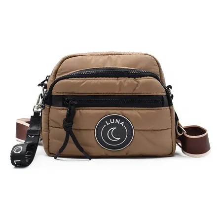 Bandolera Mujer Puffer Dinobutelli Cartera Moda Urbana Camel Camel Puffer Níquel Marrón/dorado