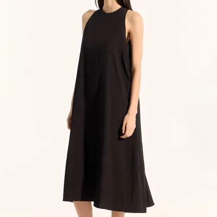 Vestido Amplio Sin Mangas Con Bolsillos Mujer Portsaid Negro Liso Ss