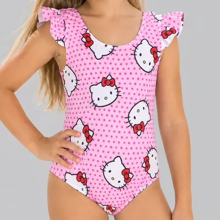 Malla Enteriza Entera Nena C/ Volados Talle 4 Al 14 Premium Rosa Kitty 14