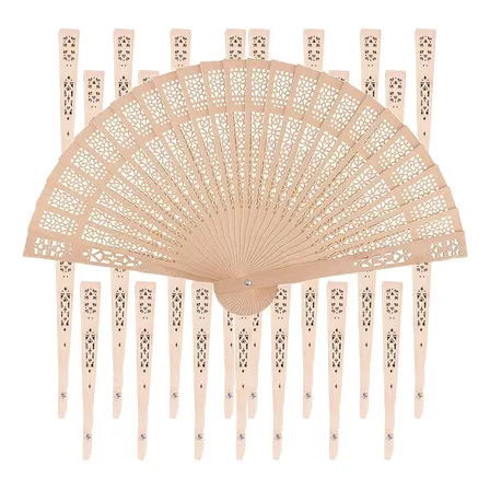 Abanicos Madera Sándalo Calada Souvenir Casamiento X 25 Calado 1