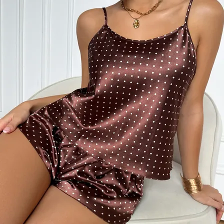 Pijama Short De Satén Para Mujer 2 Piezas Brown M