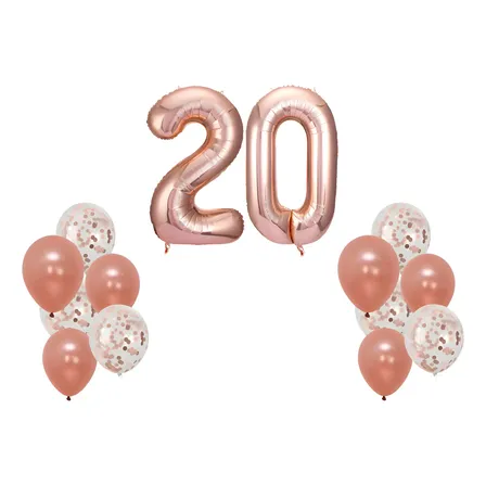 Combo Números Gigantes Y Globos De Látex Transparente Cumple Rosa Gold
