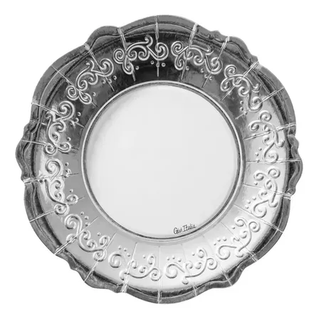 Platos Liberty Metalizado Relieve 21cm Descartable X20un Color Plateado Borde Grueso
