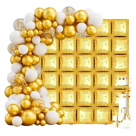 Arco De Globos Cuadrados Metalizados Pared Fondo Decoración Dorado