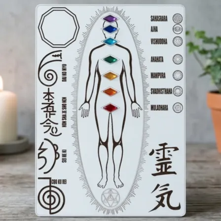 Tablero 7 Chakras Reiki A Distancia Péndulo Usui Sanación Plantilla Radiestesia