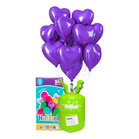 Combo Set 15 Globos Corazon Garrafa Helio Deco Cumpleaños Violeta