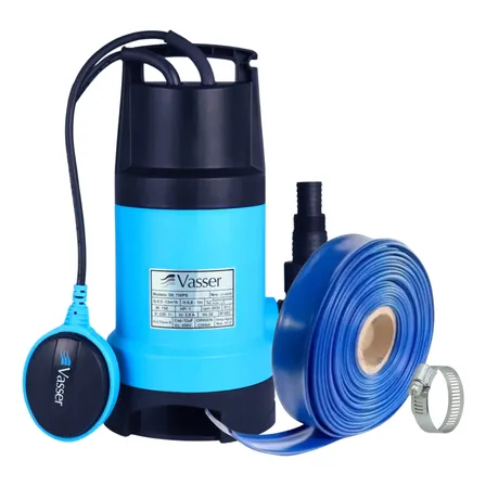 Bomba Desagote Agua Sucia 1hp + Manguera 10mt + Abrazadera Azul