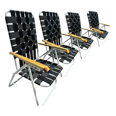 Set X4 Reposeras Plegables 5 Posiciones Caño Reforzado 130kg Negro